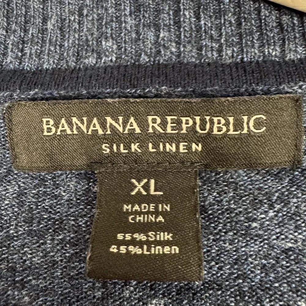 Banana Republic Sweater Mens XL Blue Silk Linen Stripe Crewneck Knit Lightweight
